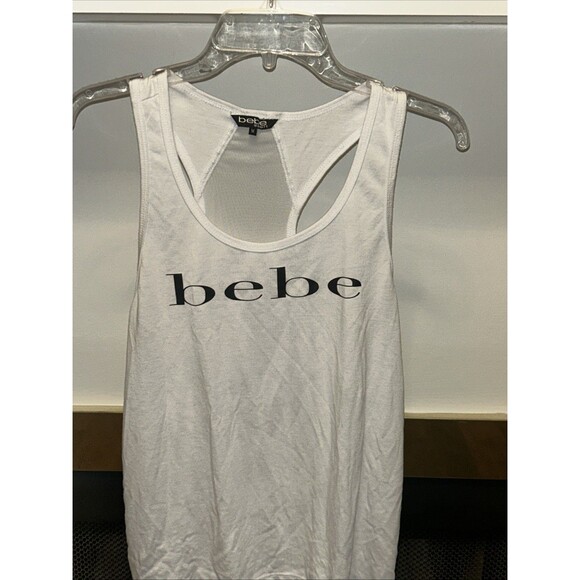 Women’s White Bebe Racer back Tank Top Size Medium - Picture 2 of 4